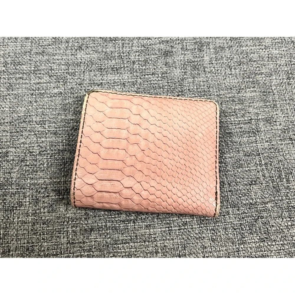 Fossil Pink Snakeskin Embossed Leather Bifold Wallet Small Grey Interior